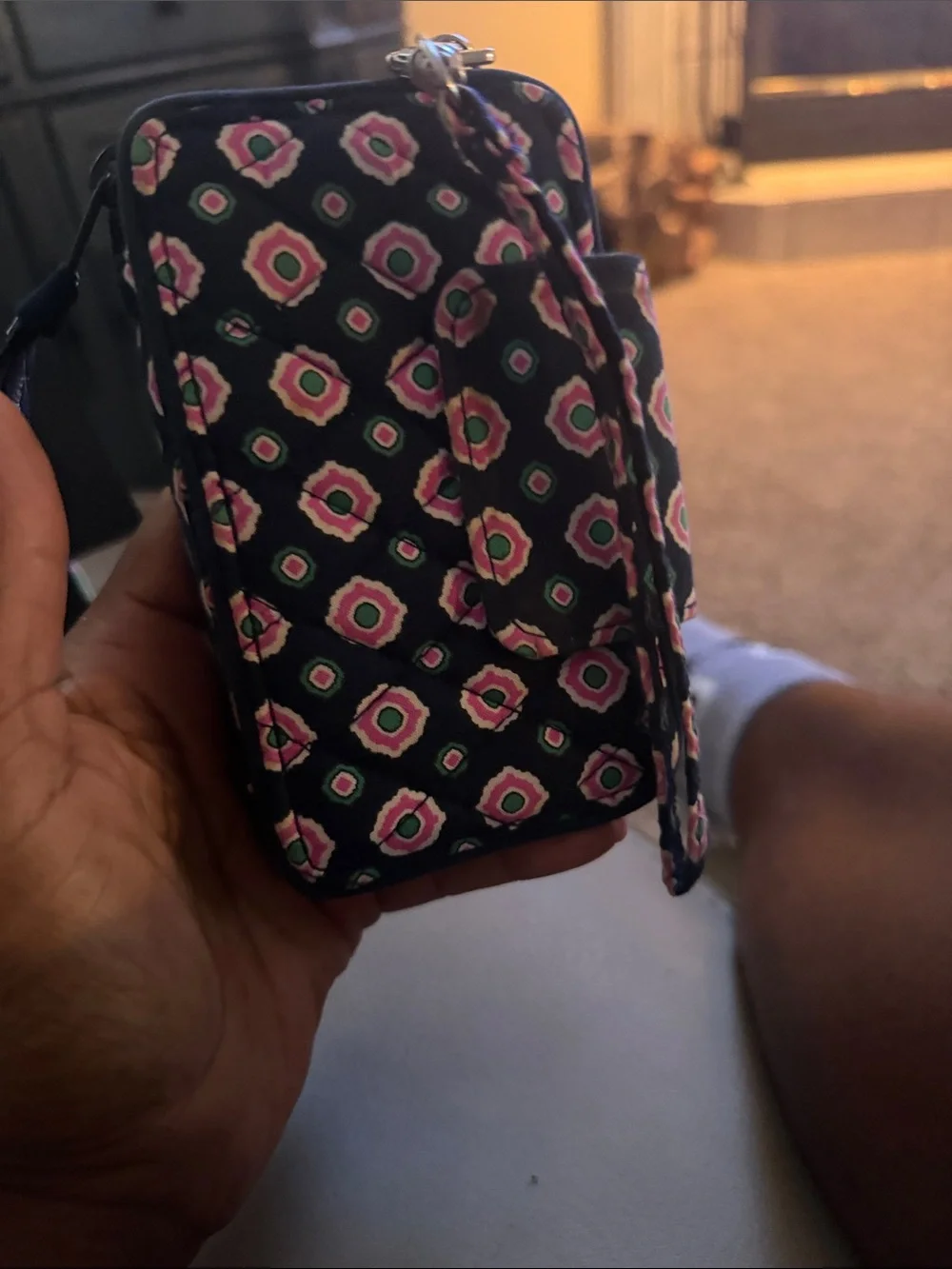 Vera Bradley Quilted Navy Phone Wallet Case with Pink Floral Pattern